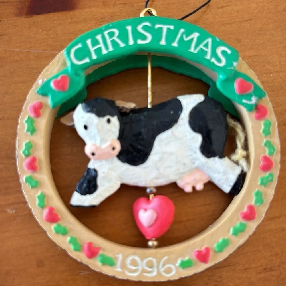 Cow Christmas ornament dated 1996
